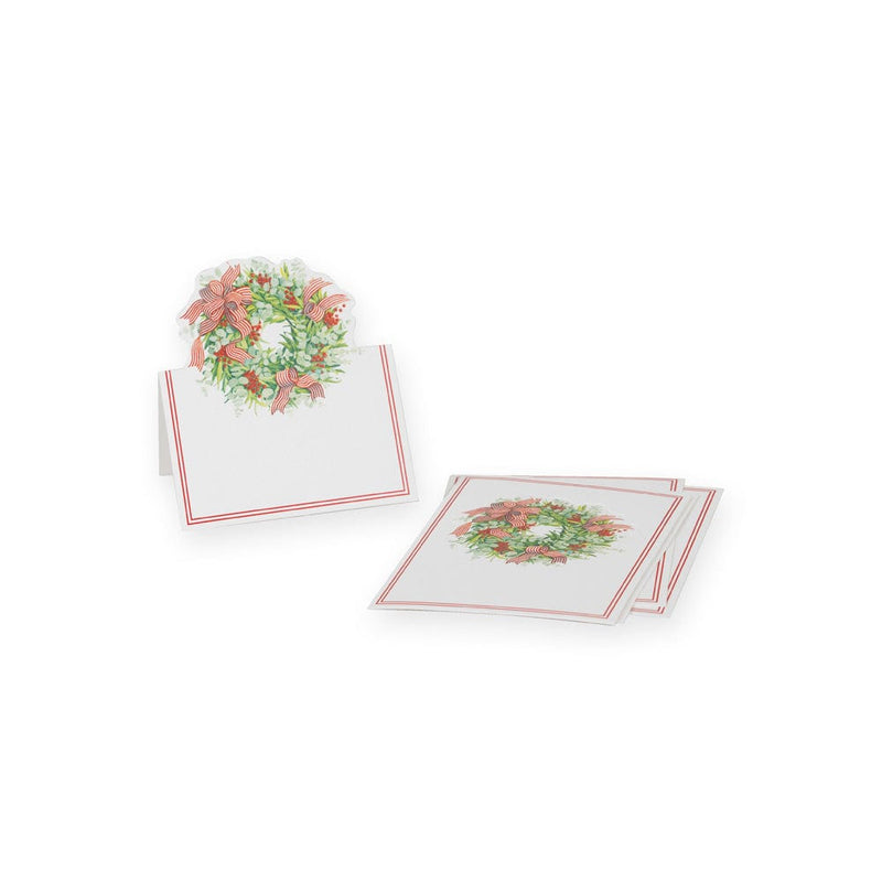 Caspari Ribbon Stripe Wreath Die-Cut Place Cards - 8 Per Package