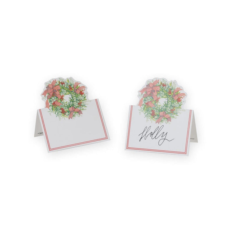 caspari Ribbon Stripe Wreath Die-Cut Place Cards - 8 Per Package