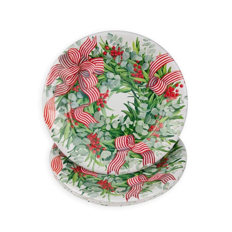 Caspari Ribbon Stripe Wreath Dinner Plates - 8 Per Package