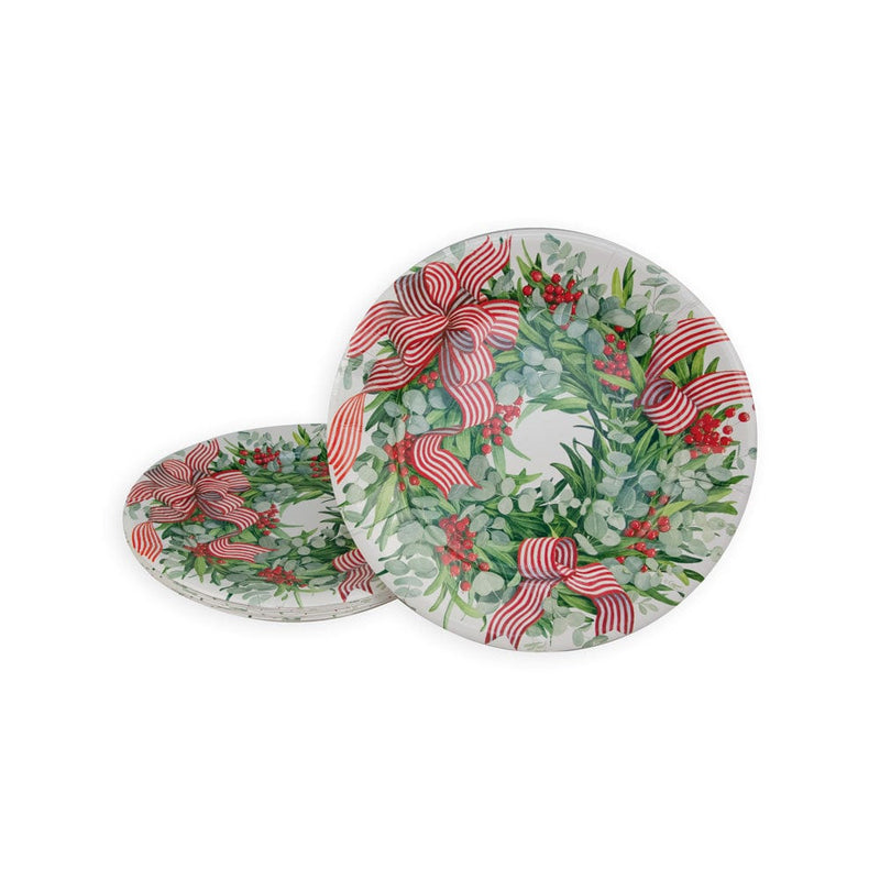 Caspari Ribbon Stripe Wreath Dinner Plates - 8 Per Package