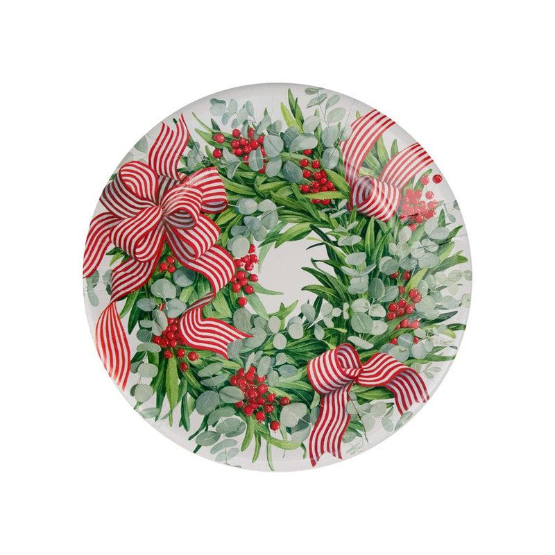 caspari Ribbon Stripe Wreath Dinner Plates - 8 Per Package