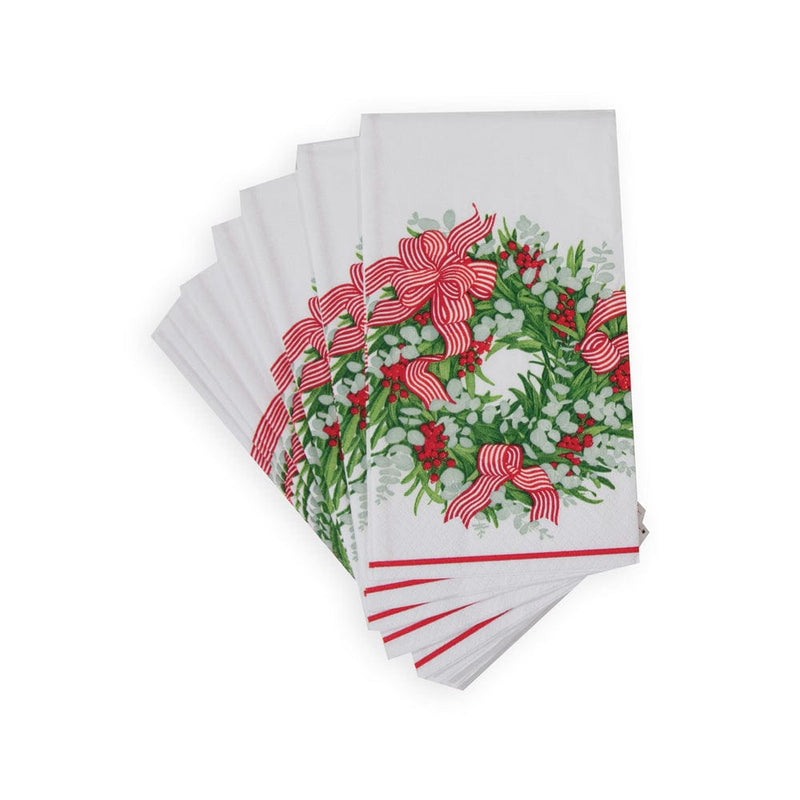 Caspari Ribbon Stripe Wreath Guest Towel Napkins - 15 Per Package