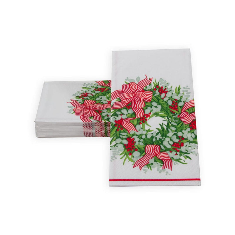 Caspari Ribbon Stripe Wreath Guest Towel Napkins - 15 Per Package