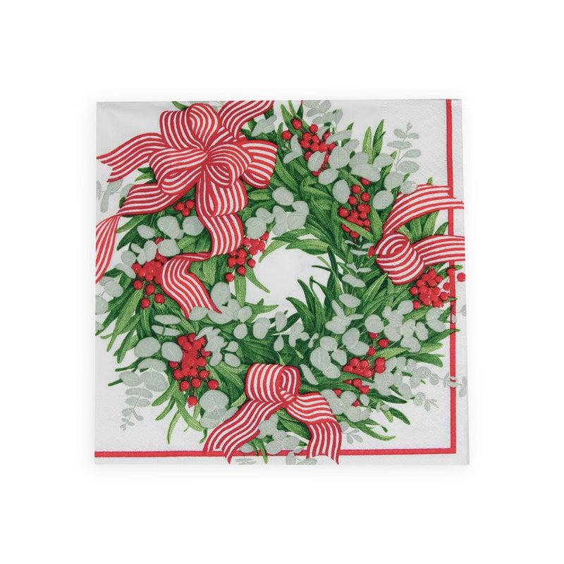caspari Ribbon Stripe Wreath Luncheon Napkins - 20 Per Package