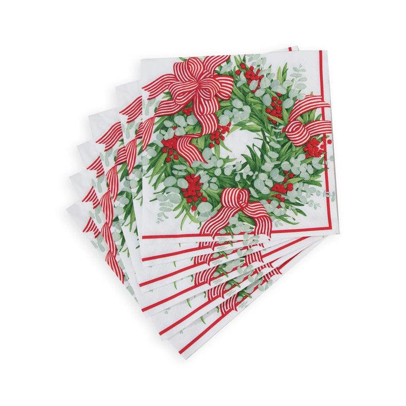Caspari Ribbon Stripe Wreath Napkin Dinner - 20 Per Package