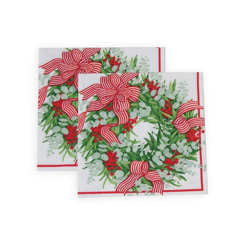 Caspari Ribbon Stripe Wreath Napkin Dinner - 20 Per Package