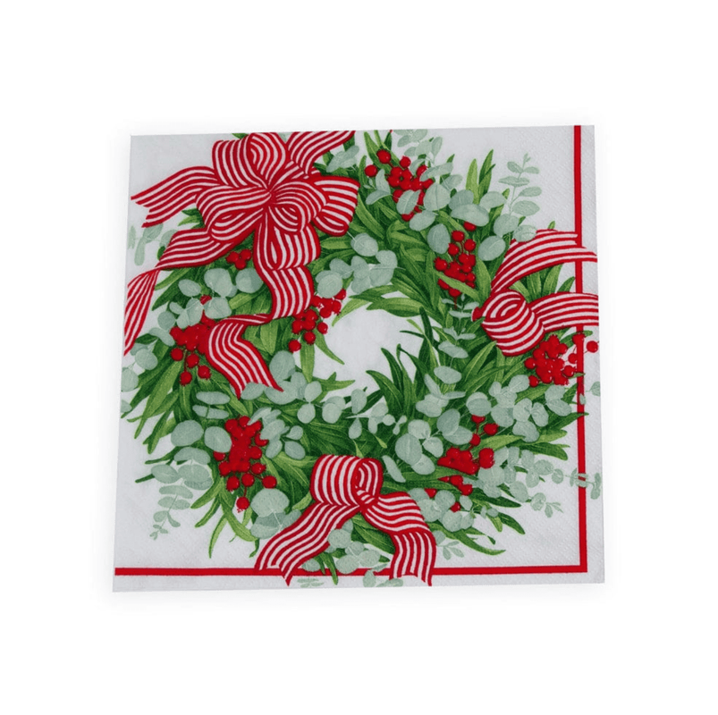 caspari Ribbon Stripe Wreath Napkin Dinner - 20 Per Package 2 Packages