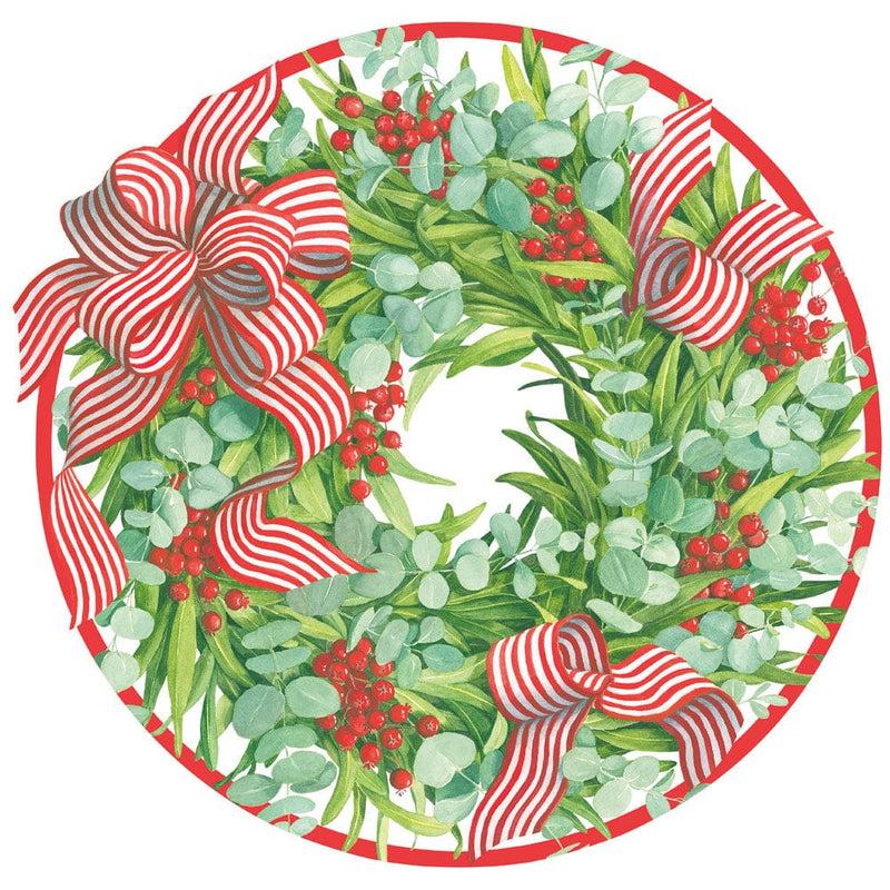 caspari Ribbon Stripe Wreath Placemat Die Cut-Single - 1 Per Package