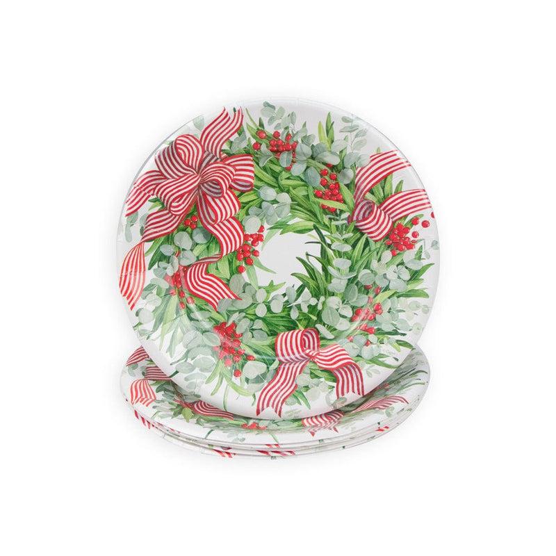 Caspari Ribbon Stripe Wreath Salad & Dessert Plates - 8 Per Package