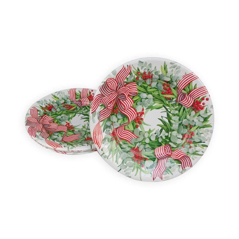 Caspari Ribbon Stripe Wreath Salad & Dessert Plates - 8 Per Package
