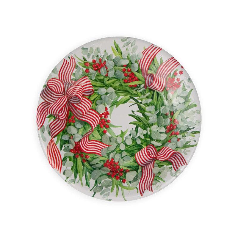 caspari Ribbon Stripe Wreath Salad & Dessert Plates - 8 Per Package