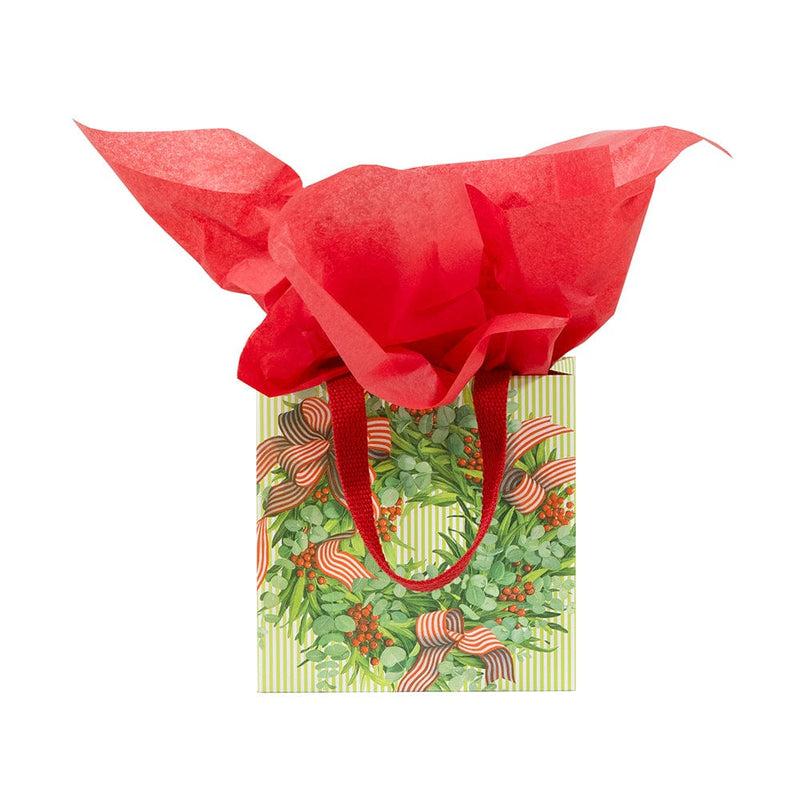Caspari Ribbon Stripe Wreath Small Square Gift Bag - 1 Each