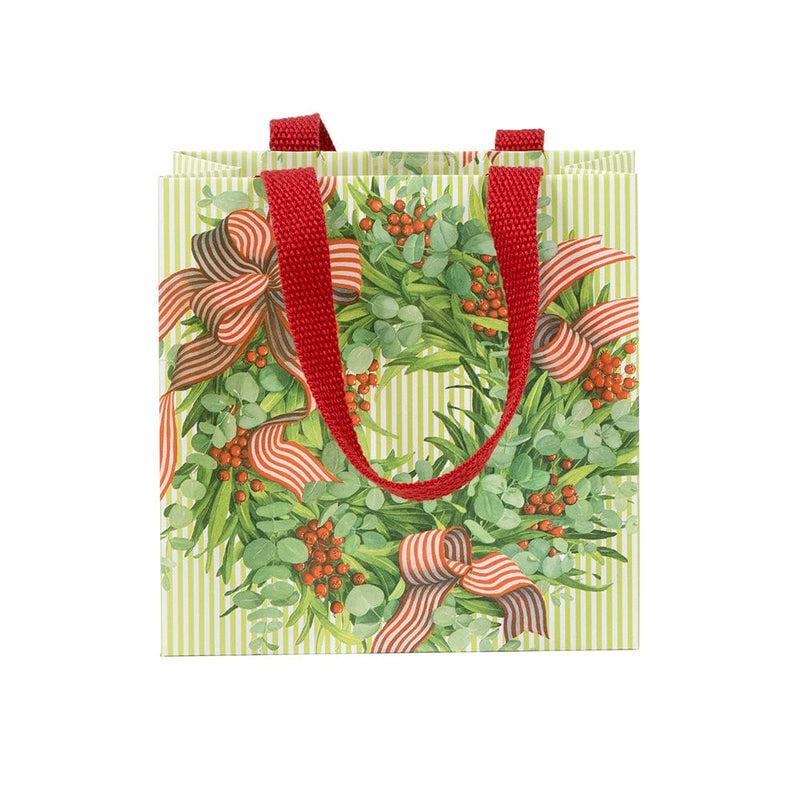 caspari Ribbon Stripe Wreath Small Square Gift Bag - 1 Each