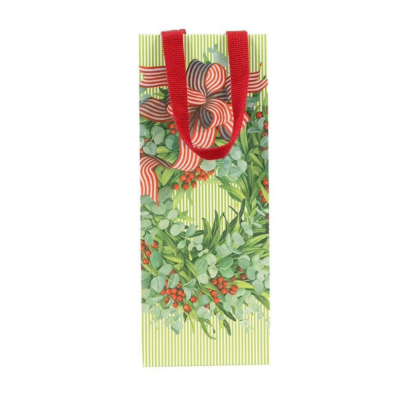 Caspari Ribbon Stripe Wreath Wine & Bottle Gift Bag - 1 Each
