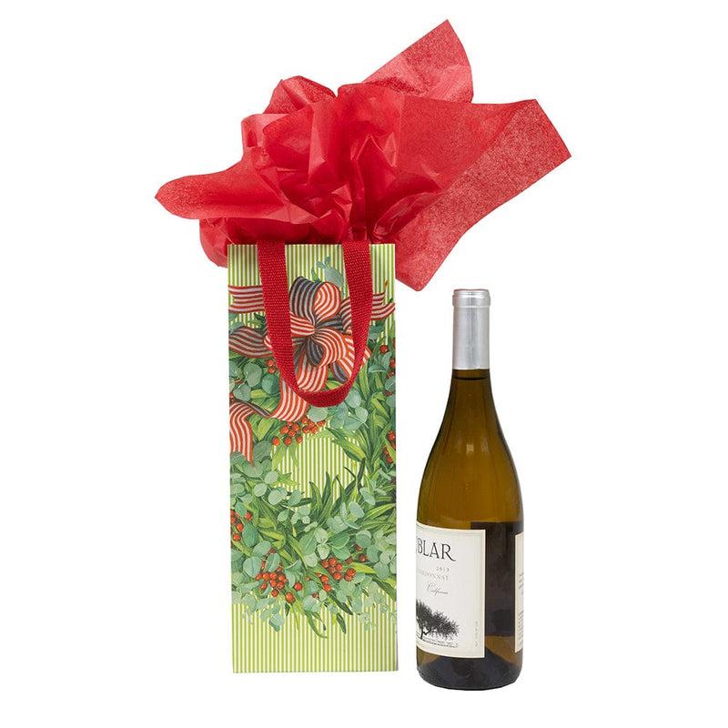 Caspari Ribbon Stripe Wreath Wine & Bottle Gift Bag - 1 Each