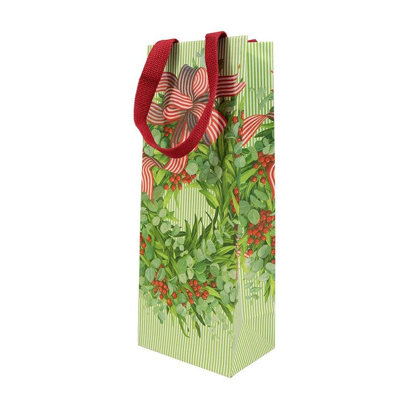 caspari Ribbon Stripe Wreath Wine & Bottle Gift Bag - 1 Each