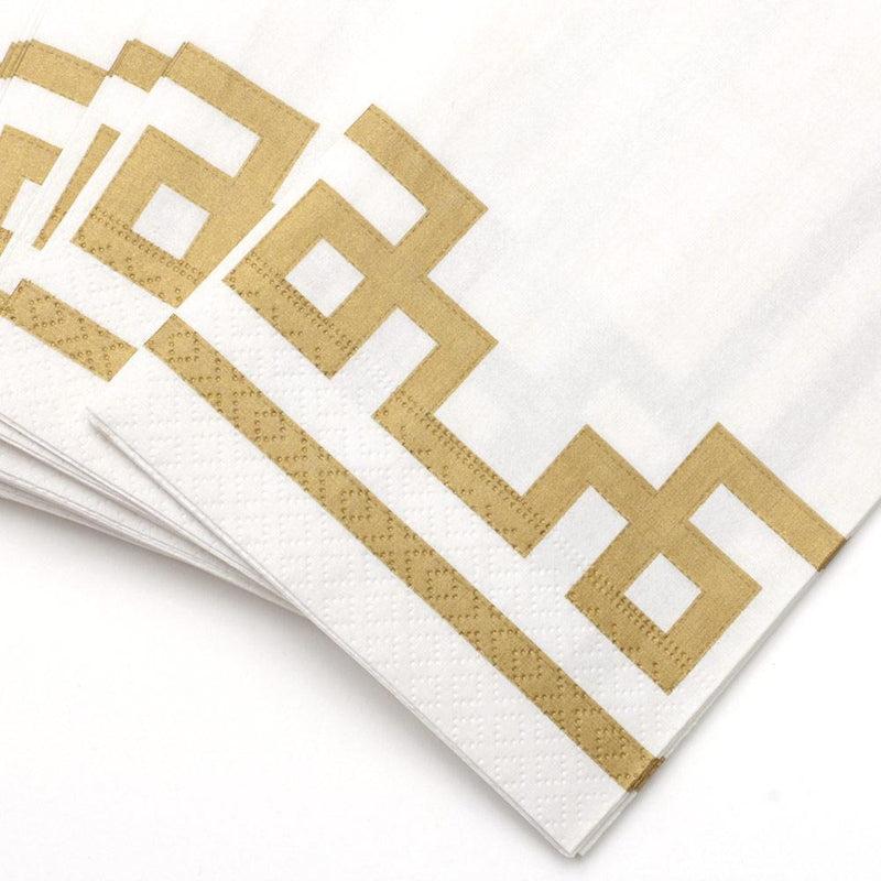 Caspari Rive Gauche Paper Guest Towel Napkins In Gold & White - 15 Per Package