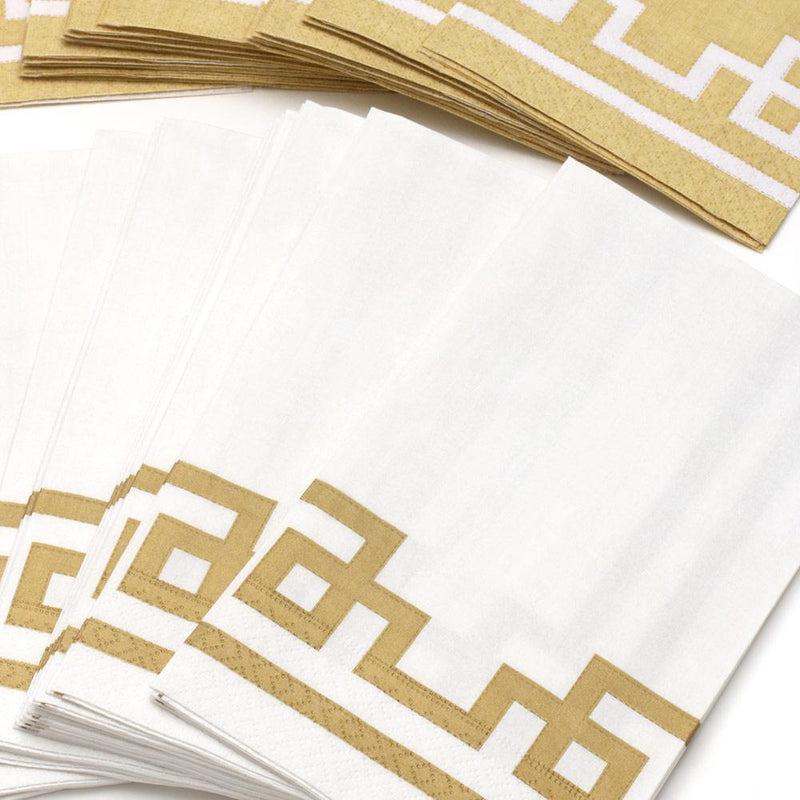 Caspari Rive Gauche Paper Guest Towel Napkins In Gold & White - 15 Per Package
