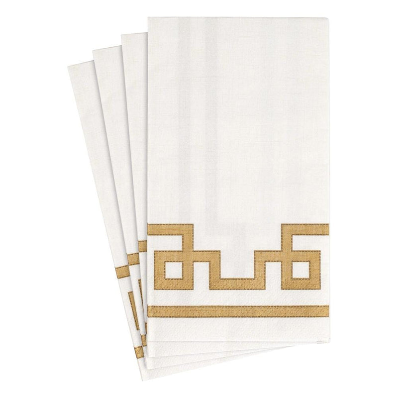 caspari Rive Gauche Paper Guest Towel Napkins in Gold & White - 15 Per Package