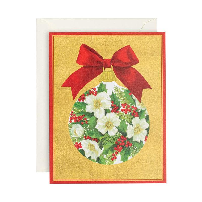 caspari Rose and Holly Ornament Boxed Christmas Cards - 15 Cards & 15 Envelopes