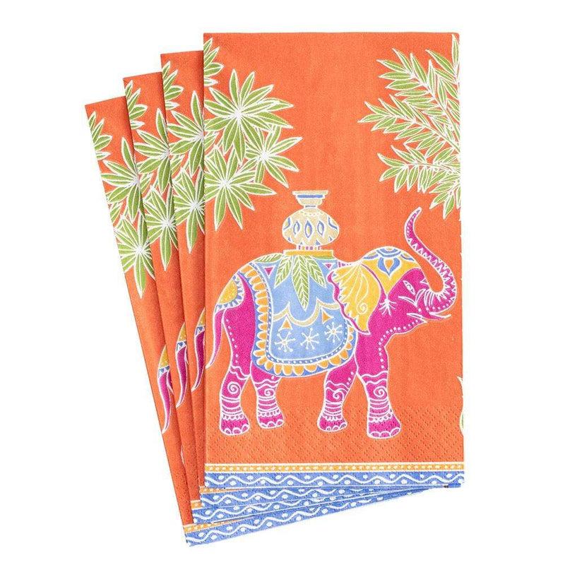 Caspari Royal Elephant Paper Guest Towel Napkins In Orange - 15 Per Package