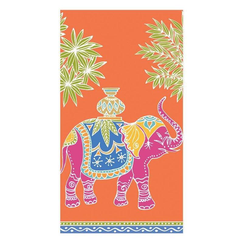 caspari Royal Elephant Paper Guest Towel Napkins in Orange - 15 Per Package