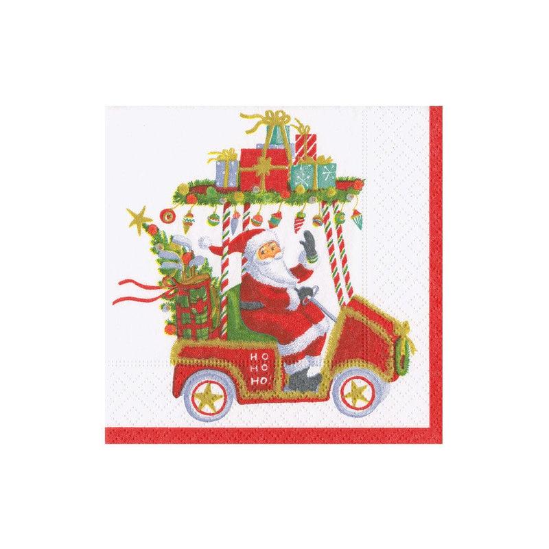 caspari Santa's Golf Cart Boxed Cocktail Napkins - 40 Per Box