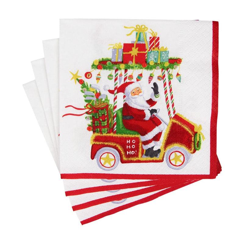 Caspari Santa's Golf Cart Cocktail Napkins - 20 Per Package