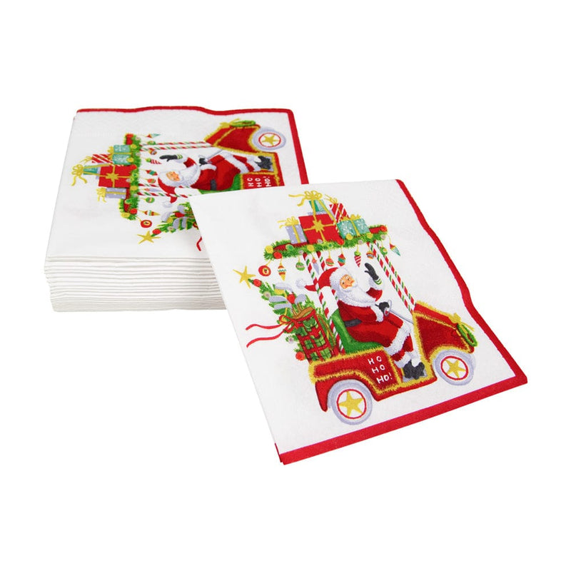 Caspari Santa's Golf Cart Cocktail Napkins - 20 Per Package