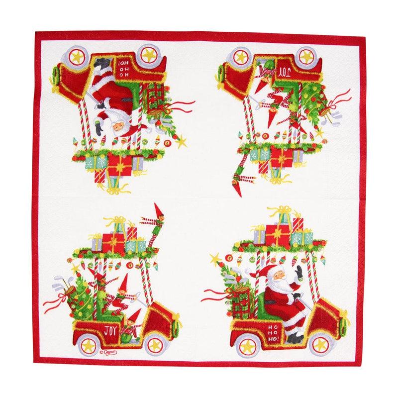 Caspari Santa's Golf Cart Cocktail Napkins - 20 Per Package