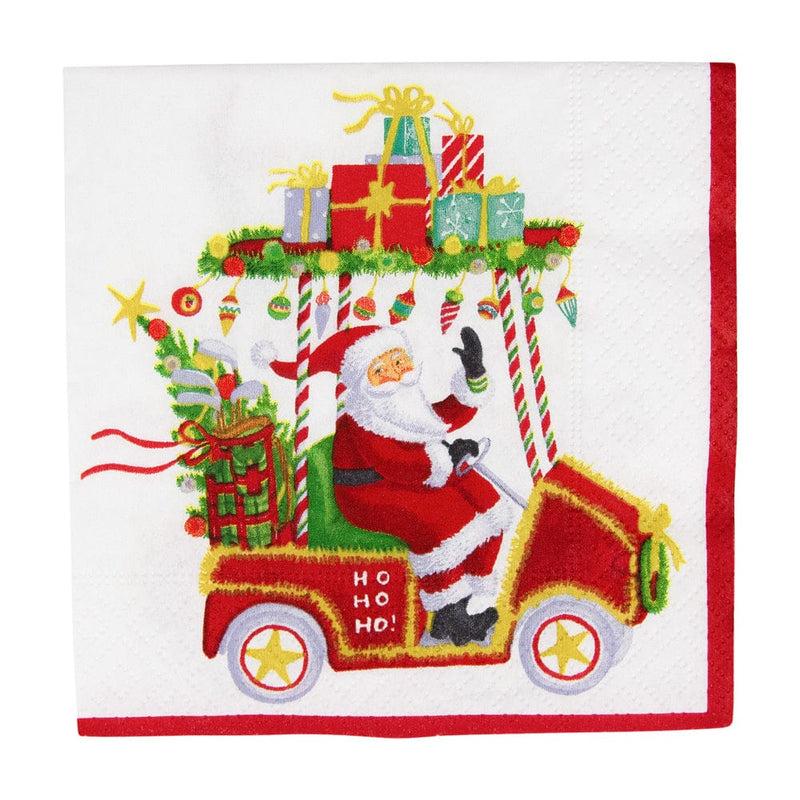 caspari Santa's Golf Cart Cocktail Napkins - 20 Per Package