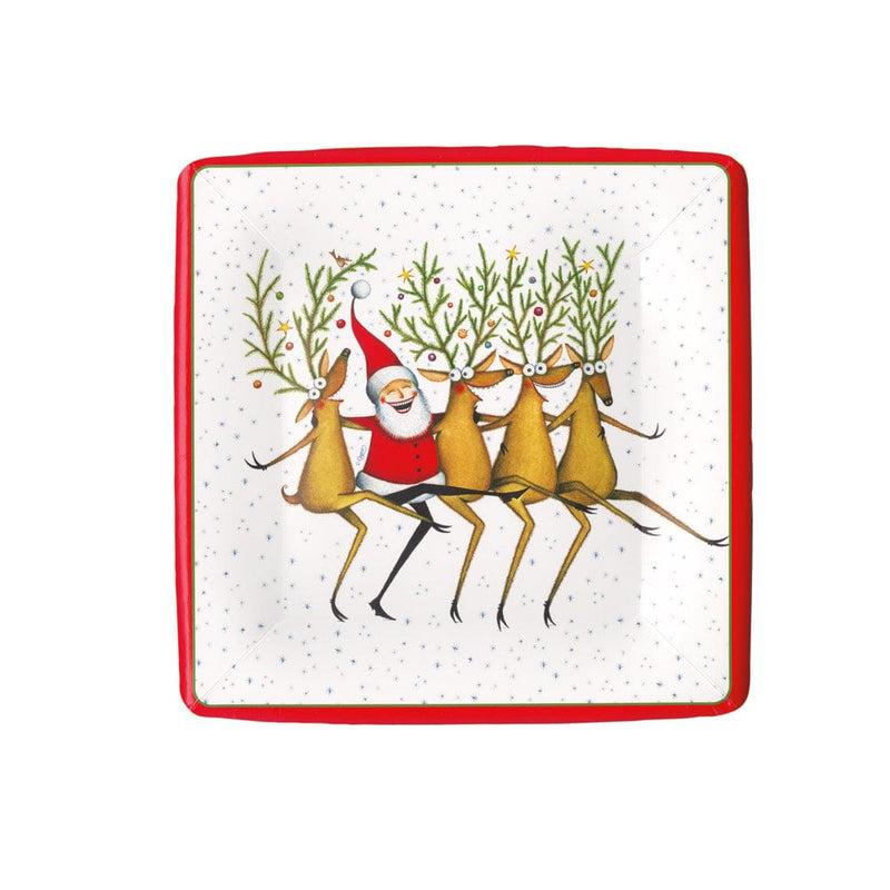 caspari Santa's Kickettes Square Paper Salad & Dessert Plates - 8 Per Package
