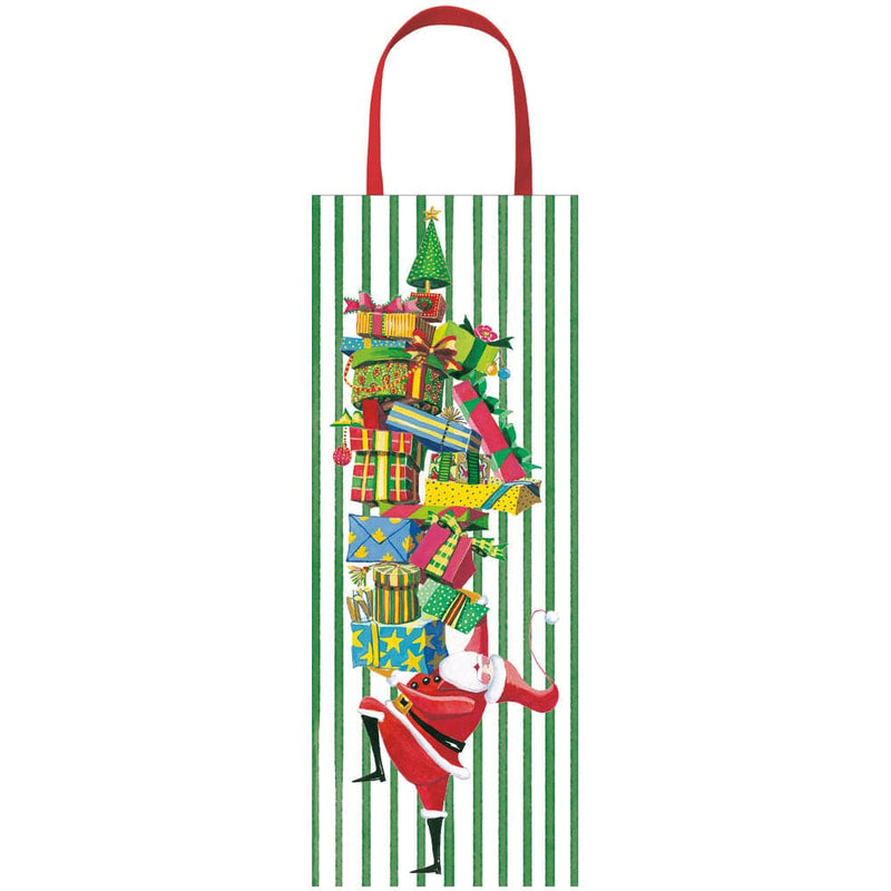 caspari Santa With Gift Tower Wine & Bottle Gift Bags - 1 Each