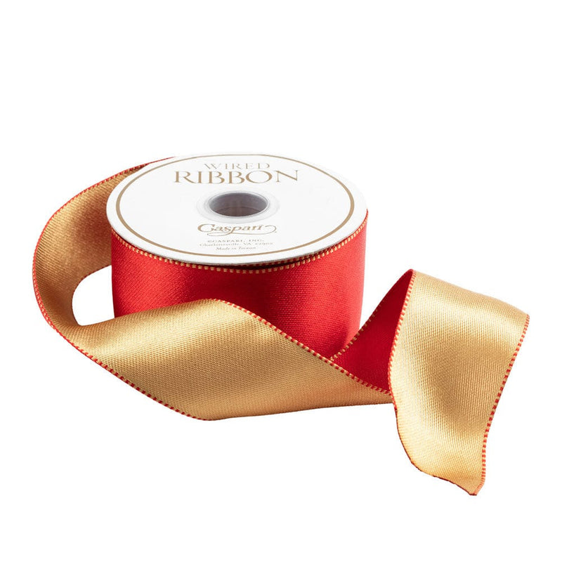 Caspari Satin Red & Gold Reversible Wired Ribbon - 6 Yard Spool
