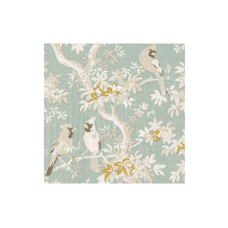caspari Scenic Songbirds Celadon Boxed Cocktail Napkins - 40 Per Box