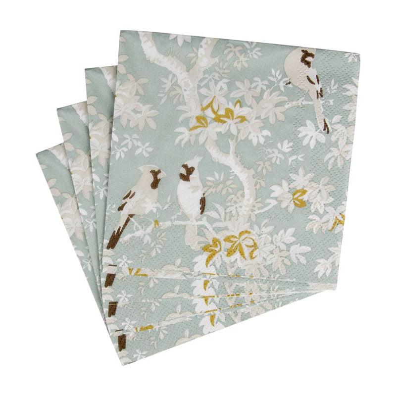Caspari Scenic Songbirds Celadon Cocktail Napkins - 20 Per Package
