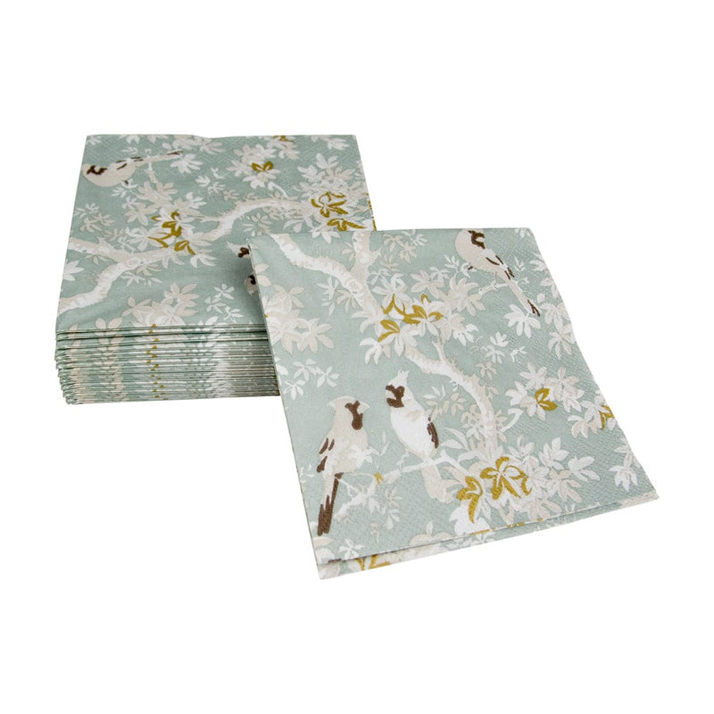 Caspari Scenic Songbirds Celadon Cocktail Napkins - 20 Per Package
