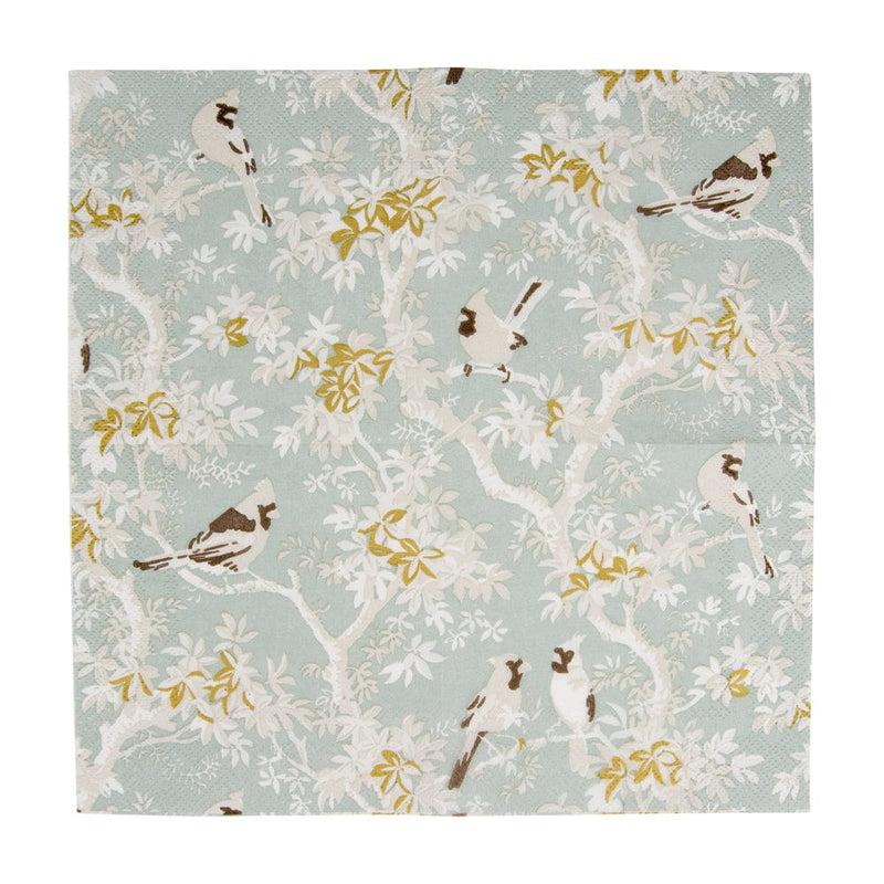 Caspari Scenic Songbirds Celadon Cocktail Napkins - 20 Per Package
