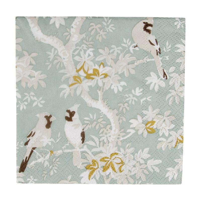 caspari Scenic Songbirds Celadon Cocktail Napkins - 20 Per Package