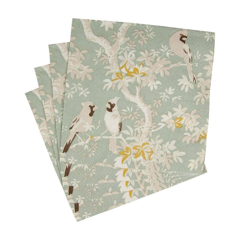 Caspari Scenic Songbirds Celadon Luncheon Napkins - 20 Per Package