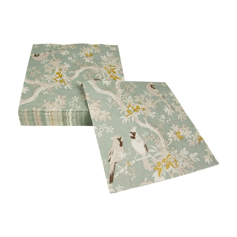 Caspari Scenic Songbirds Celadon Luncheon Napkins - 20 Per Package