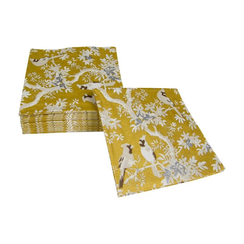 Caspari Scenic Songbirds Gold & Ivory Cocktail Napkins - 20 Per Package