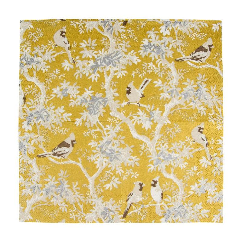 Caspari Scenic Songbirds Gold & Ivory Cocktail Napkins - 20 Per Package
