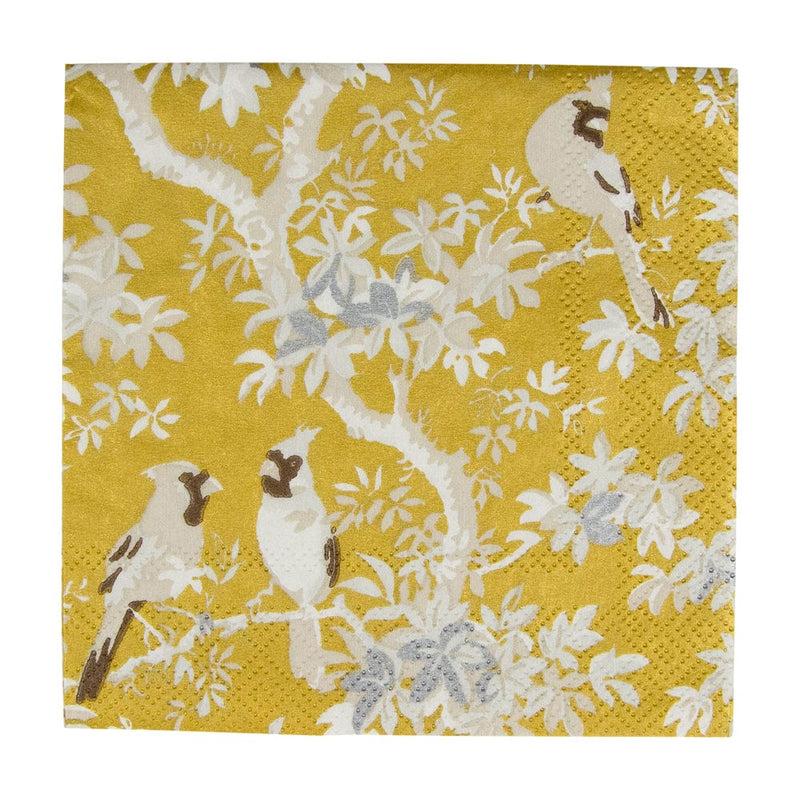 caspari Scenic Songbirds Gold & Ivory Cocktail Napkins - 20 Per Package