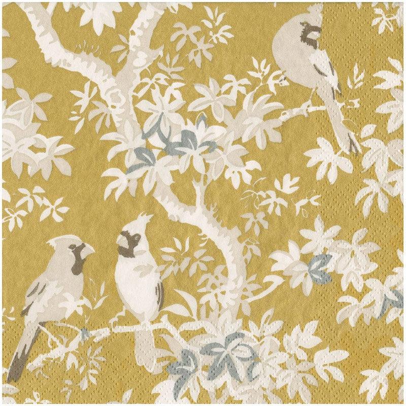 caspari Scenic Songbirds Gold & Ivory Dinner Napkins - 20 Per Package
