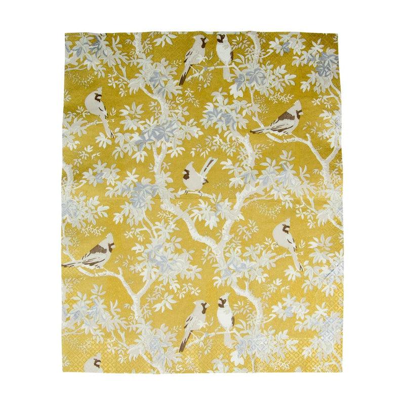 Caspari Scenic Songbirds Gold/Ivory Guest Towel Napkins - 15 Per Package