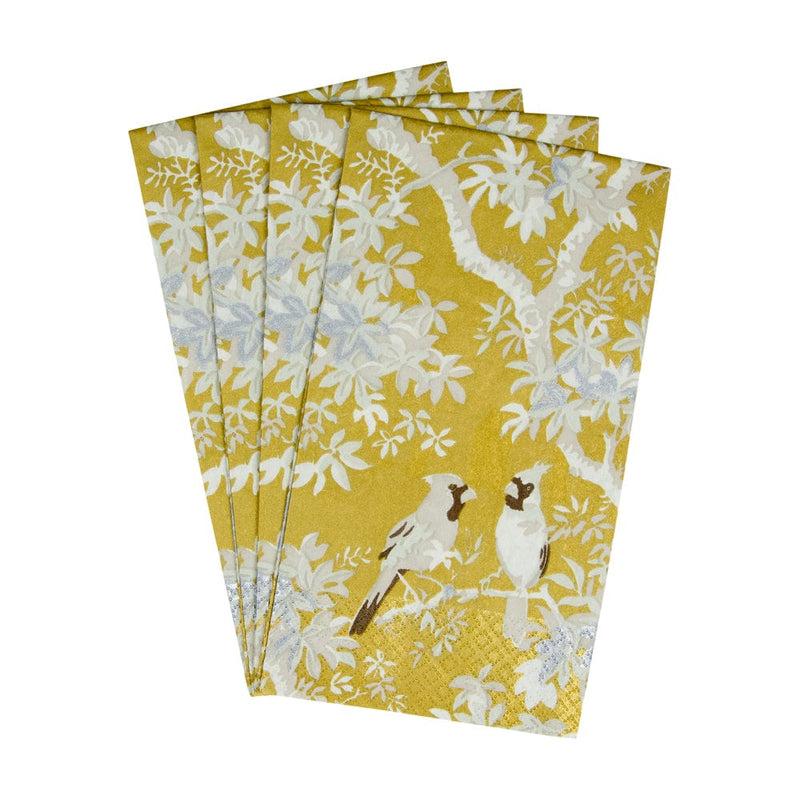 Caspari Scenic Songbirds Gold & Ivory Guest Towel Napkins - 15 Per Package