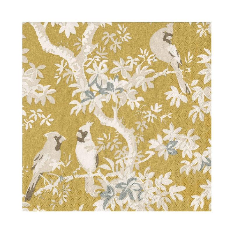 caspari Scenic Songbirds Gold & Ivory Luncheon Napkins - 20 Per Package