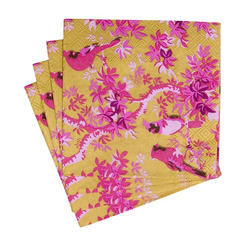 Caspari Scenic Songbirds Rose & Gold Cocktail Napkins - 20 Per Package