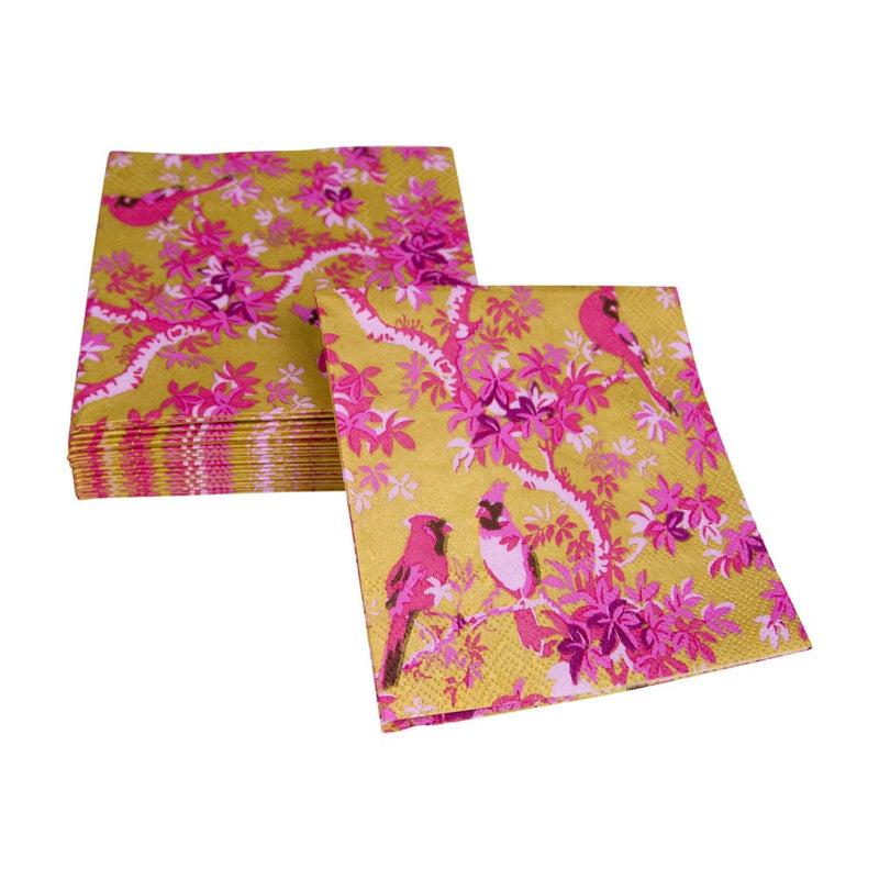 Caspari Scenic Songbirds Rose & Gold Cocktail Napkins - 20 Per Package